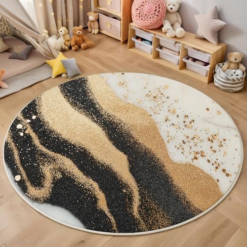 Tapis rond marbre sable et or style d'art abstrait chic - 4
