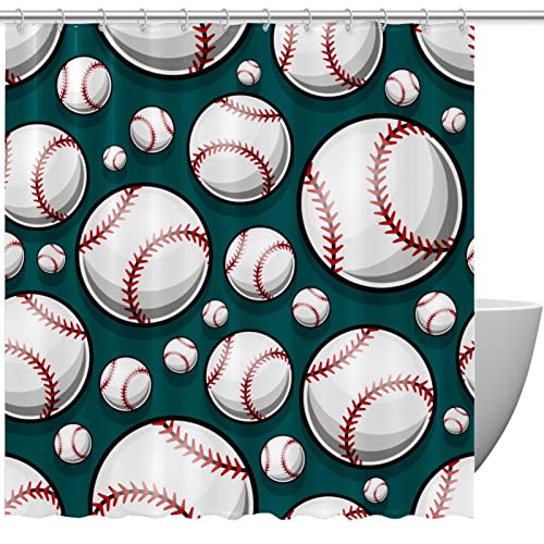 Rideau de douche baseball vert 168x183 cm grand format imperméable imprimé sport - 2