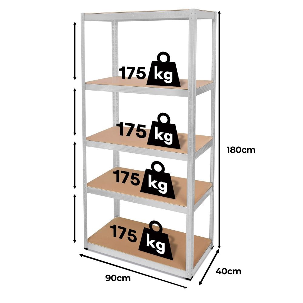 Lot de 2 étagères modulables charges lourdes en métal 5 plateaux - 875 Kg - Montage facile systeme de clip et croisillons