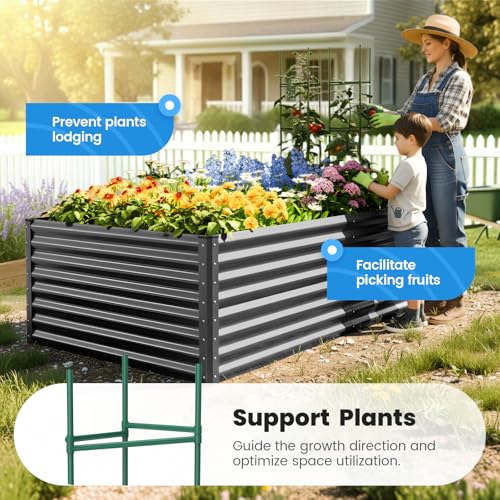 Image of Quictent Galvanized Raised Garden Bed 8x4x2 Ft Tall Metal Planter Box for Vegetables Bottomless for Backyard, 2 Tomato Cages Included, 22.04 inch Deep, Dark Grey