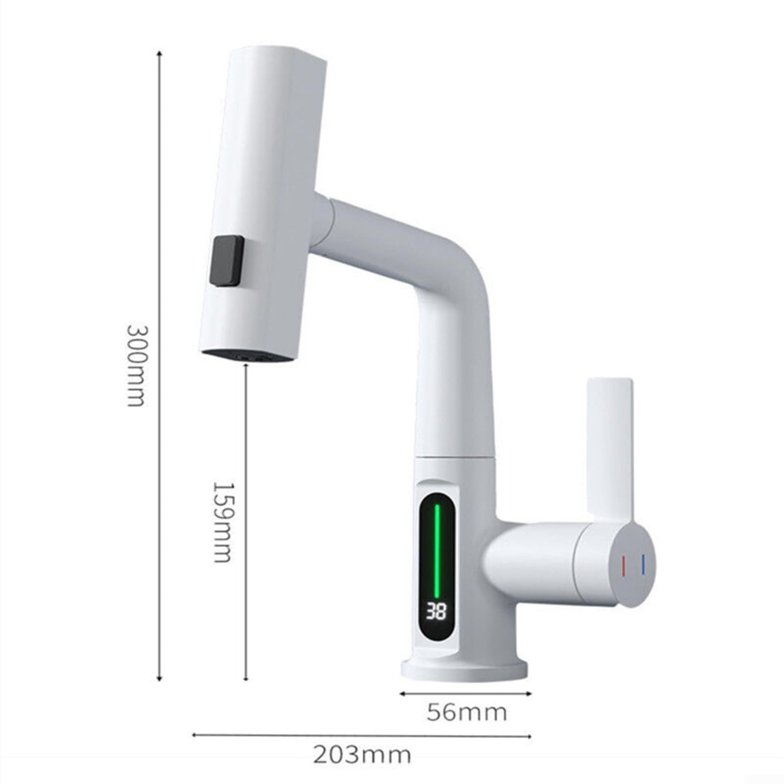 Grifo de cocina extraíble con sensor de temperatura giratorio de 360 grados, grifo mezclador de latón para baño, lavandería, RV, blanco (blanco)