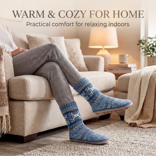 Image of cosyone1997 Slipper Socks for Women Warm Fuzzy Non Slip Soft Sole | Sherpa lining, padded sole, stretchy cuff and gripper dots for bedroom or lounging; gift-ready box, machine washable