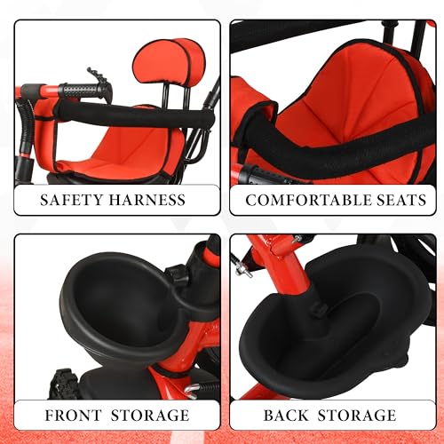 Image of Tricycle 1 Years to 5 Years with Removable Safety Guard and Parental Control Back Side Push Handle with Rubber Tyre for Kid's CR07 (RED 2)