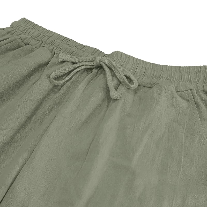 Men’s Linen Pants 2025 Summer Fall Trendy Drawstring Elastic Waist Trousers Graphic Wide Leg Harem Pants with Pockets4