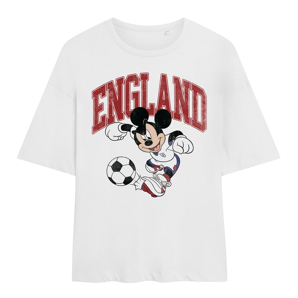 Disney Mickey Mouse England Football Ladies Oversized T Shirt, White, XX-Large