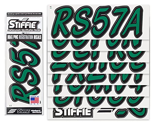 Image of STIFFIE Whipline Solid Racing Green /Black 3 inch Alpha-Numeric Registration Identification Numbers Stickers Decals for Boats & Personal Watercraft