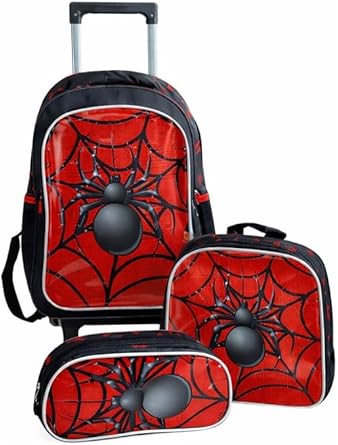 Kit Escolar Mochila de Rodinhas com Estojo e Lancheira, Spider, Aranha, Infantil