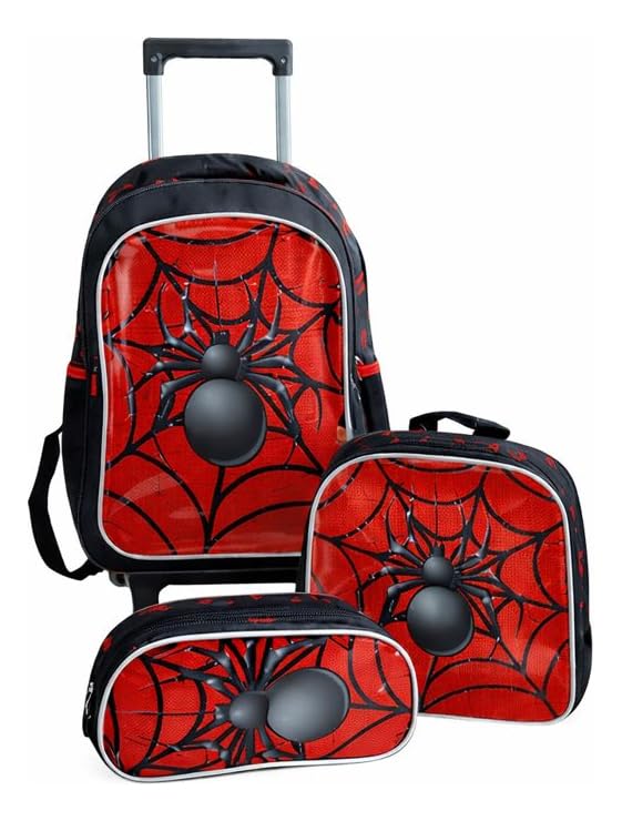 Kit Escolar Mochila de Rodinhas com Estojo e Lancheira, Spider, Aranha, Infantil