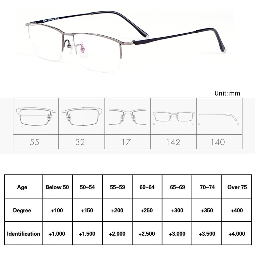 JIETIAN Gafas Lectura Alta definición con Lentes Resina asférica Hombres Titanio Puro para Proteger los Ojos la luz Azul la computadora Tallas de +0,5 a +3,0.,Negro,+2.0