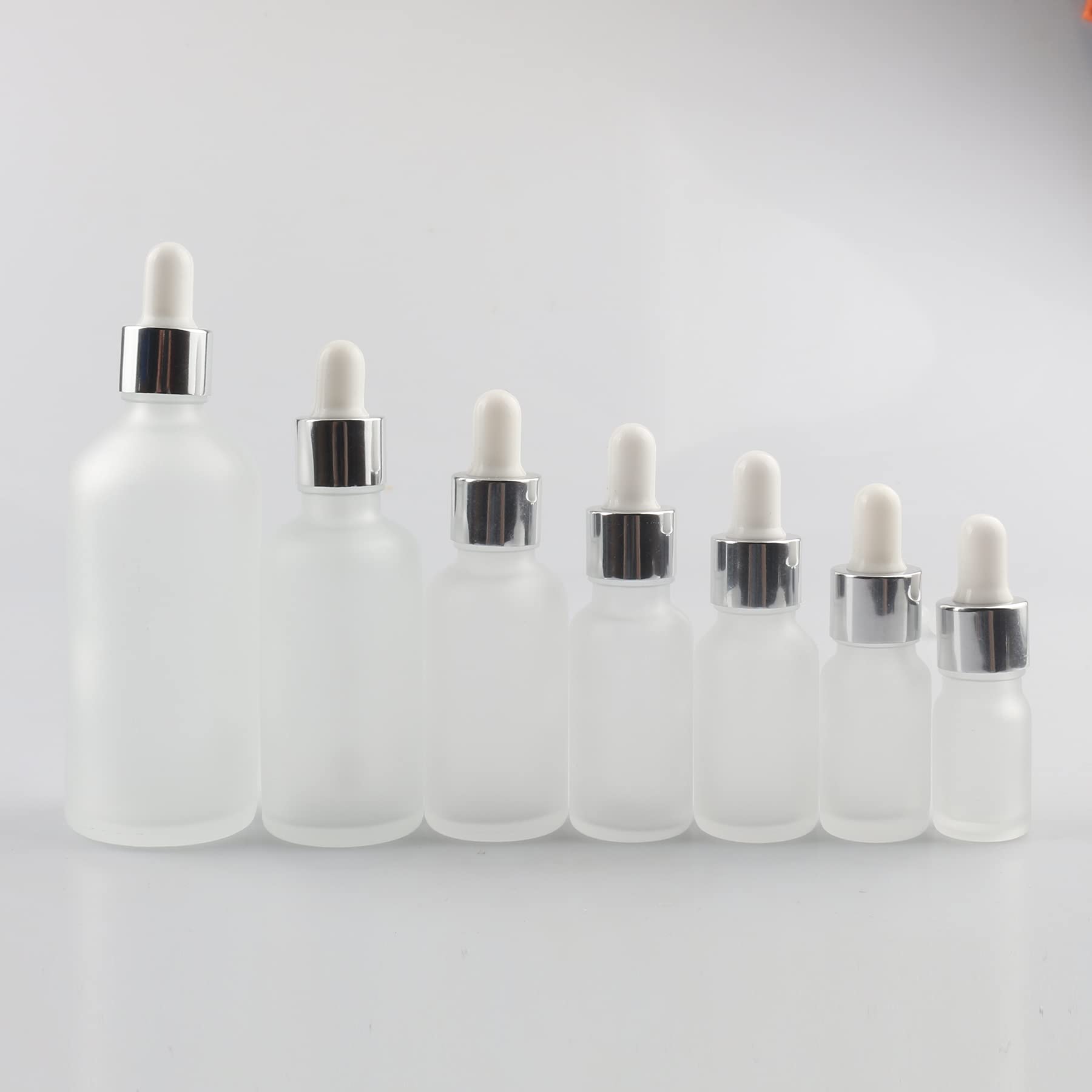 24 Stück 100 ml Leere Matt Transparent glasflasche Tropfflasche Pipettenflaschen mit Glaspipette, 100ml Glasflasche mit Tropfpipette mit Silber Schraubverschluss für ätherische Öle, Parfüm Öle