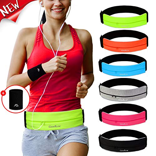 Running Belt Waist Pack with Sports Wristband,Reflective Zippered Runner Pocket Pouch Fanny Pack