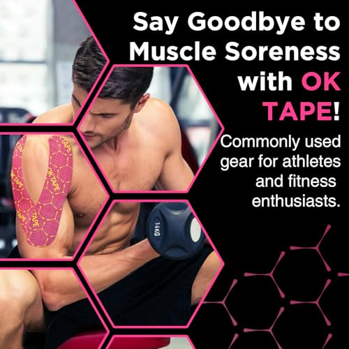 Image of OK TAPE Synthetic Kinesiology Tape Precut Strips, Waterproof Kinesiology Athletic Tape for Muscle Support and Recovery, Reduce Muscle Discomfort Tape,Durable, 2inx16.4ft Roll 20PCS | Beige