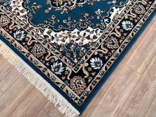 Image of TTC THREAD & TEXTURE CARPET Traditional Comfort: Power-Loomed Carpets for Living Room- Every Space Area Rug Color Blue Size 6x8 Feet (180x235cm)