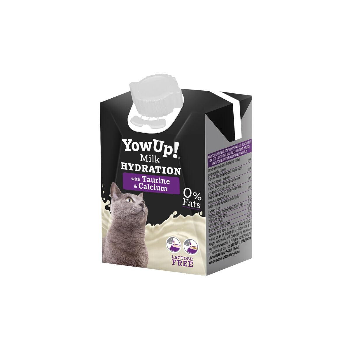 YowUp! Leche para Gatos Hidratación con Taurina y Calcio, Sin Lactosa, 0% Grasa, Bebida Funcional para Gatos, 200 ml