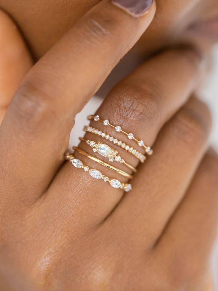 Honsny Stackable Gold Rings for Women Set Dainty 18K Gold Plated Cubic Zirconia Thumb Rings Thin Eternity Engagement Rings - Image 4