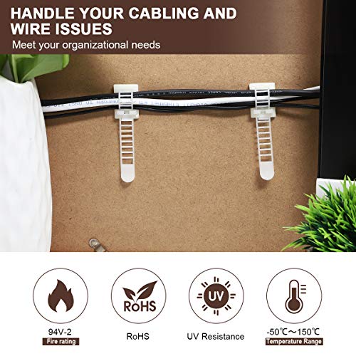 Vamrone WIRE MANAGEMENT CLIPS Adhesive Cable Management Clips, 50Pcs Adjustable Nylon Cable Strap Ties Wire Clips Clamps Organizer thumb #1