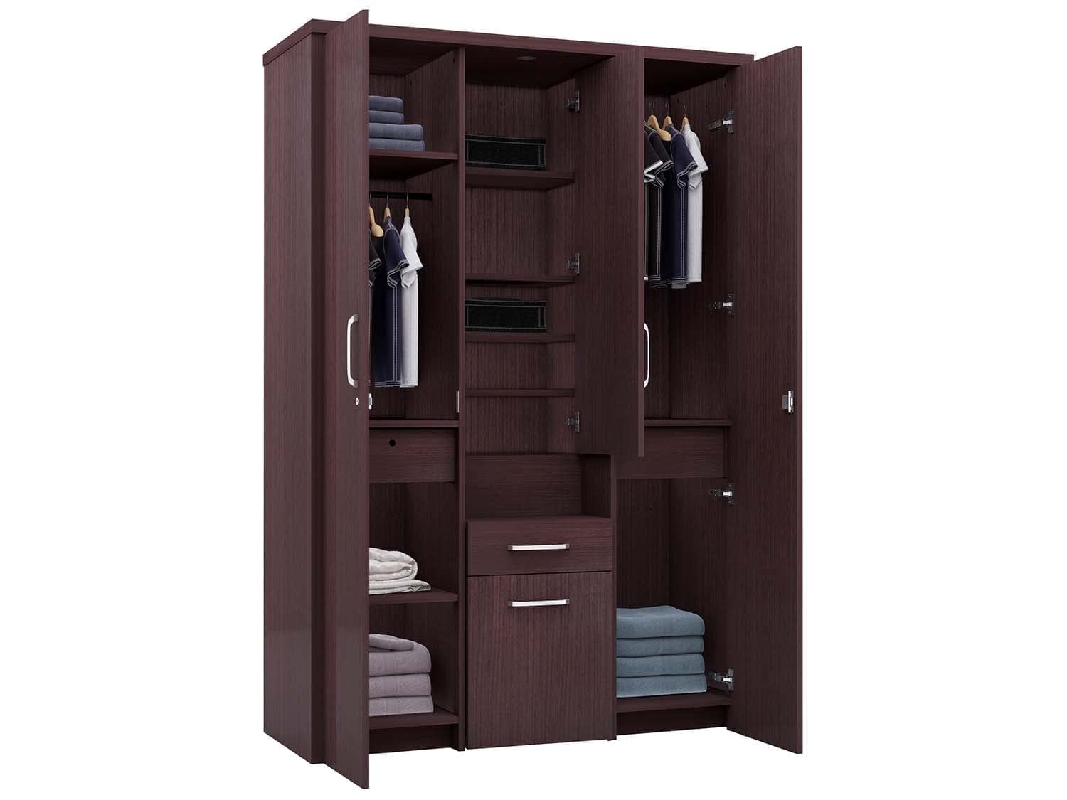 CASPIAN Engineered Wood 3 Door Wardrobe (Rainforest Brown) | Furniture with Dressing Mirror | Cupboard/Almirah for Bedroom Clothes Storage Organizer | with Cabinet, 3 Drawers & 9 Shelves 2