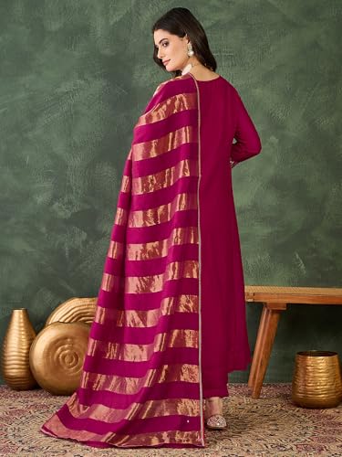 Image of Naixa Women's Vichitra Silk Embroidered Straight Kurta with Pant And Dupatta Sets (NX-823)