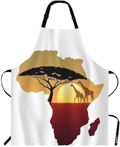 Miniatura 1 de Africa Map - Delantal de cocina con diseño de jirafa, puesta de sol, paisajes, vintage, árbol de acacia, animal, vista de la naturaleza, delantal