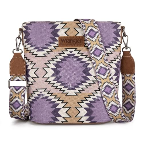 Image of Wrangler Aztec Crossbody Bags for Women Southwestern Print Canvas Shoulder Purse with Distressed Look and Adjustable Strap