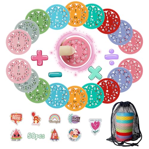 Math Fidget Spinners,Math Facts Fidget Spinners with 50pcs Award Stickers for Who are Learning Math Add,Subtract,Division and Multiplication (18pcs)