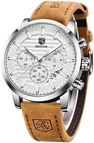 BY BENYAR Herrenuhr Mode Quarzwerk Armbanduhr Analog Chronograph Business Wasserdicht und Kratzfest Edelstahlarmband Freizeit Sportuhren fr Herren