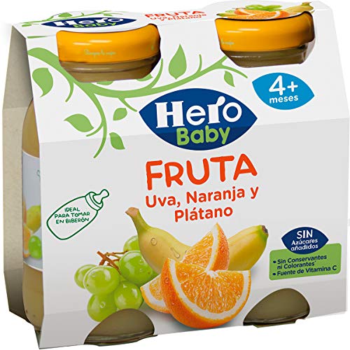 Hero Baby Zumo de Uva Naranja y Plátano para Bebés a partir de 4 Meses Pack de 6 unidades de 2 x 130 ml