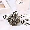 JewelryWe Vintage Pocket Watch Retro Bronze Flower Pendant Watch Analog Quartz Necklace Watch with Chain, for Mother’s Day #2