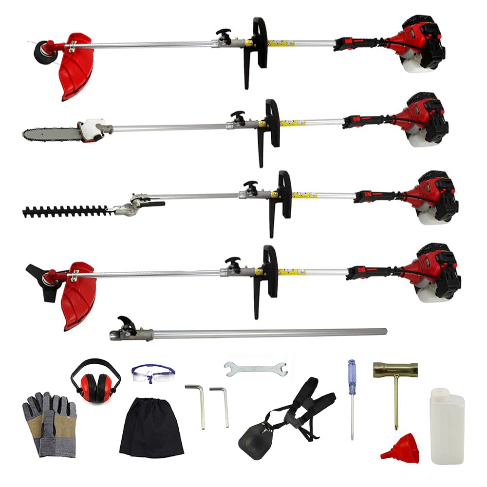Outils Multifonctions 5-en-1 Coupe-Herbe Taille-Haie à Essence Moteur 52cc 1,2 L - 5 Accessoires Jardinage Extérieur Entretien Haies Buissons [Kit EPI, Entonnoir & Outils Inclus]