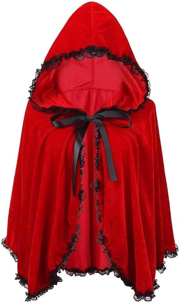 magimagi Damen Rotkäppchen Kostüm Rotkäppchen Umhang mit Kapuze Modische Cosplay Kostüme mit Spitzenbesatz Kostümparty Faschingskostüm Kinder Erwachsene