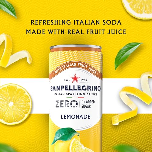 Image of Sanpellegrino Zero Grams Added Sugar Italian Sparkling Drinks Lemonade, Sparkling Lemon Beverage, 24 Pack of 11.15 Fl Oz Cans