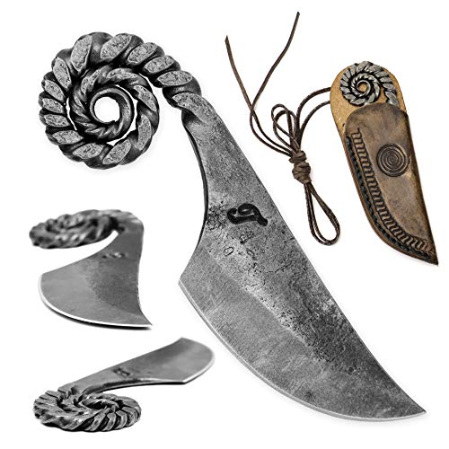 Toferner - Ram - Pocket Handgeschmiedetes Federstahl Messer im keltischen Stil - Scharfe & Spitze Klinge mit Echtledertasche Kunst- & Kulturliebhaber