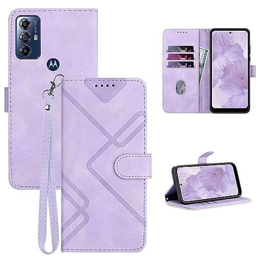 JHWVVTF for Moto G Play 2023 Case Wallet/for Moto G Pure Phone Case, Card Holder Leather Kick-Stand, Wrist Strap, Magnetic Closure, Shockproof Protective Pattern Flip Cover (Purple)