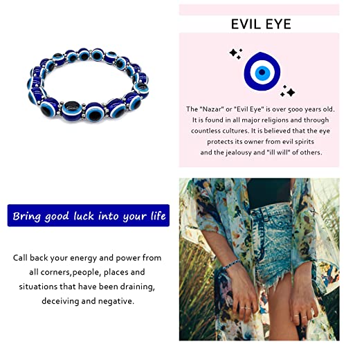 Evil Eye Bracelets for Men Women Good Luck Bracelet for Protection Handmade 10mm Turkish Blue Eye Bead Stretch Bracelet Teen Girls Boys3