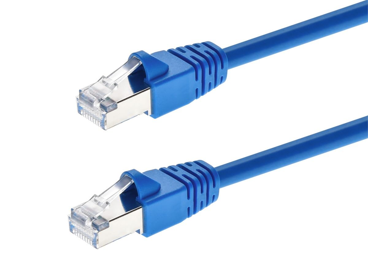 Monoprice Cat6A 6in Blue Patch Cable Double Shielded (S/FTP) 26AWG 10G Pure Bare Copper Snagless RJ45 Fullboot Series Ethernet Cable