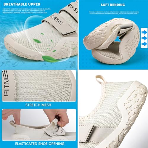 DAMANDO Women Weightlifting Shoes, Lightweight Barefoot Squat Shoes Adjustable Powerlifting Deadlift Gym Trainers for Ladies,Beige,5 UK - Image 4