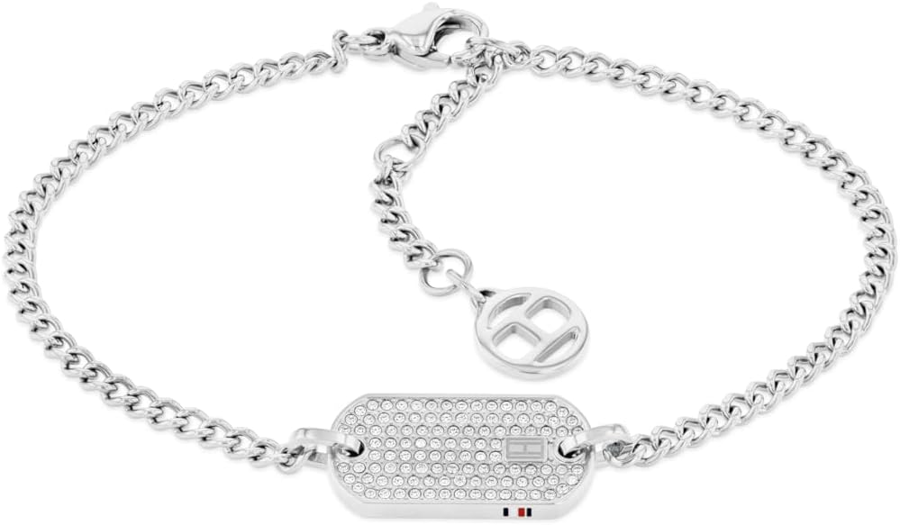 Tommy Hilfiger Women's Jewelry - Stainless Steel Chain Bracelet with Crystals and Lobster Closure - Adjustable/Self Sizing - Perfect for Layering - Classic Jewelry for Everyday Wear - Gift for Her