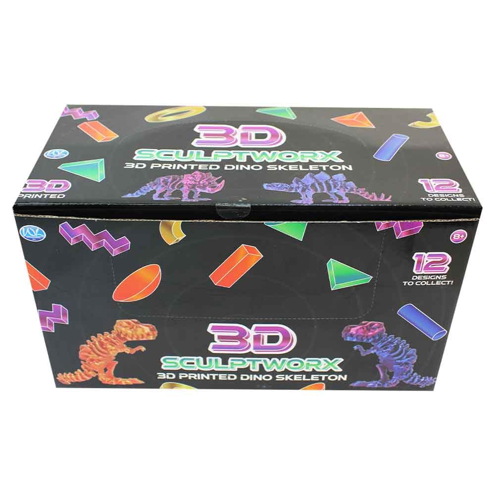 BEMIRO 3D Sculptworx 3D-Gedruckte Dino-Skelett Figuren, 36er Display, 12 Verschiedene Motive, ca. 11 cm, bewegliche Gelenke