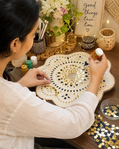 Image of NNJ GROUP 500 Pcs Round Shape Golden Colour Mirror Kit for Lippan Art and Craft Work,Painting, Jewelry Making, Decorative Mirrors 1 Free Fabric Glue