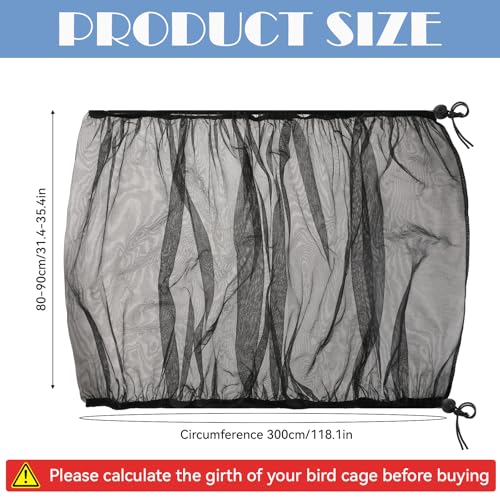 Image of Trinkrittey Large Bird Cage Seed Catcher 31 x 118 inches Adjustable Bird Cage Net Cover Black Bird Cage Cover Elastic Band Mesh Cage Cover Skirt Nylon Mesh for Parakeet Parrot Cages