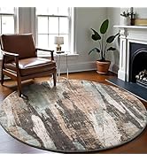 Carvapet Round Rugs, Modern Abstract Circle Rug, Washable Non Slip Rubber Backing Foldable Low Pi...