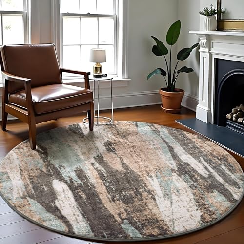 Image of Carvapet Washable 5ft Round Rug Modern Abstract Circle Carpet