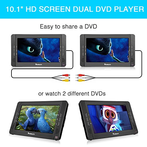 NAVISKAUTO Portable DVD Player for Car with 10.1" Dual Screen, 5-Hour Rechargeable Battery, Supports Seperate Playing or Sync Playback (2 X DVD Player)