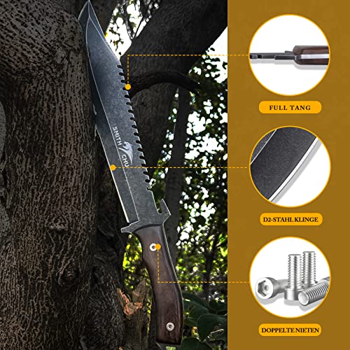 Foto von SMITH CHU Großes Outdoor Messer, Überlebensmesser mit Scheide, 27cm Feststehende Klinge Gürtelmesser, Robustes Jagdmesser, Scharfes Survival Camping Messer für Wandern, Jagd, Outdoor