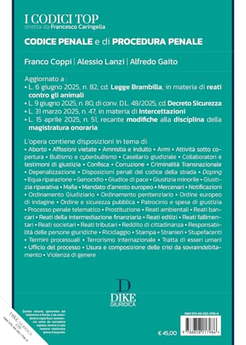 Codice Penale E Di Procedura Penale E Leggi Complementari 2025. Con Aggiornamento Codice Online - 2