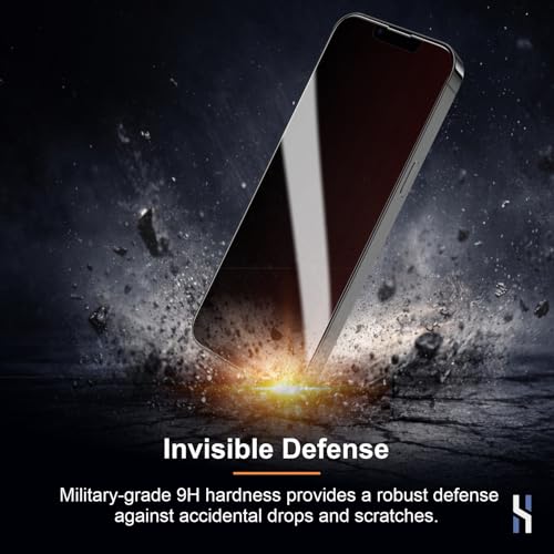 Image of Privacy Tempered Glass for iPhone 13 | 13 Pro | 14 | 16e | 17e (6.1 Inch) Military Grade 9H Screen Guard, Anti-Scratch, Shatterproof, Edge-to-Edge Full Coverage - Black Border