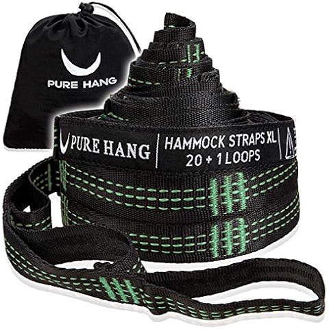 PURE HANG XXL Hammock Mounting Set Hanging Set for Hammocks Outdoor Tree Wall Beam Adjustable 4 m x 2.5 cm with 20 + 1 Loops per Strap 640 kg TÜV Tested Cover