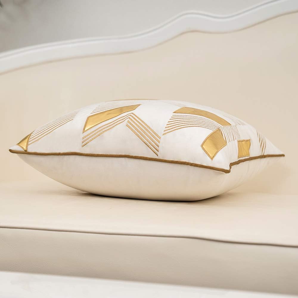 Alerfa 12 x 20 Inches White Geometric Gold Leather Striped Cushion Cases Embroidery Modern Throw Pillow Covers Decorative Pillows for Couch Living Room Bedroom Car 30 x 50cm - Image 3