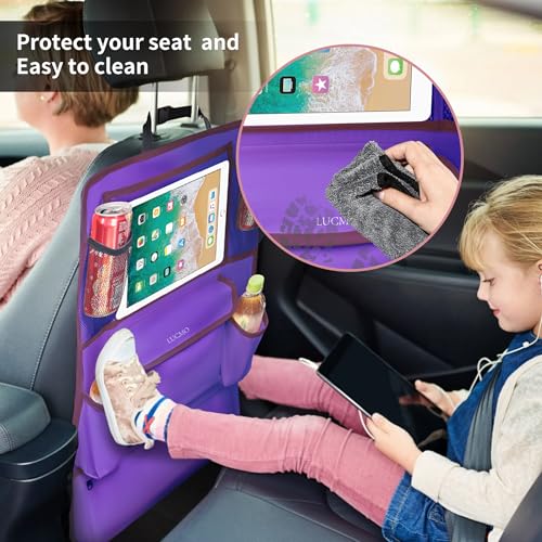 Image of LUCMO Car Backseat Organizer with Touch Screen Tablet Holder, Dark Purple | 9 Storage Pockets,Clear Tablet Holder,Protectors Kick Mats,Travel Accessories,Seat Cover,Road Trip Essentials