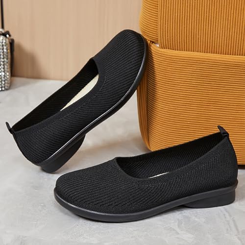 Ballet Flats Shoes for Women Comfortable Casual Work Dress Shoes for Women Wide Width Foldable Knit Flats with Arch Support4
